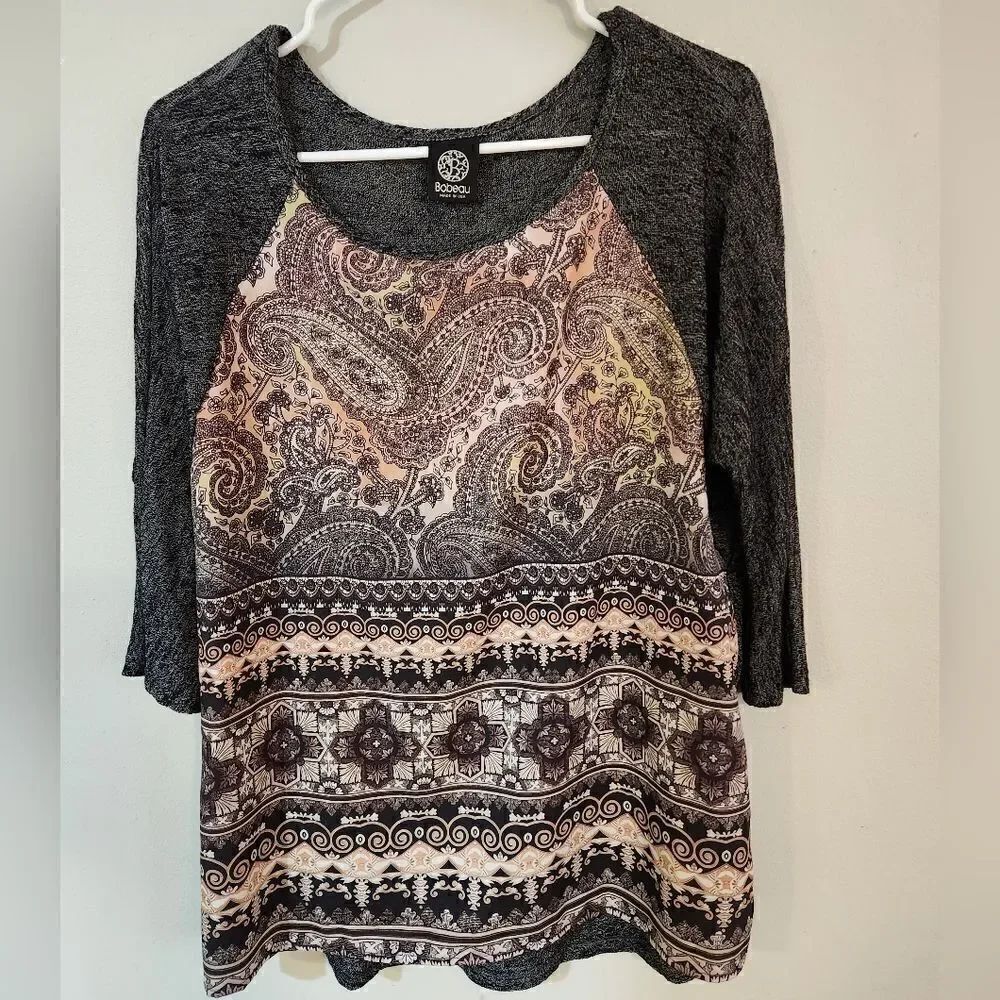 Bobeau small top paisley raglan multi media blouse knit shirt